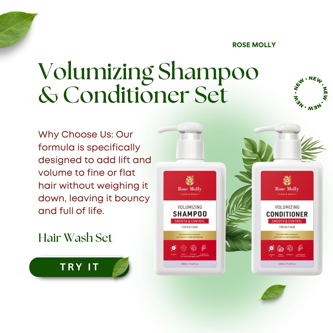 Rose Molly Volumizing Shampoo and Conditioner Set for Oily Hair, 9.46 fl oz Beauty & Personal Care Rose Molly