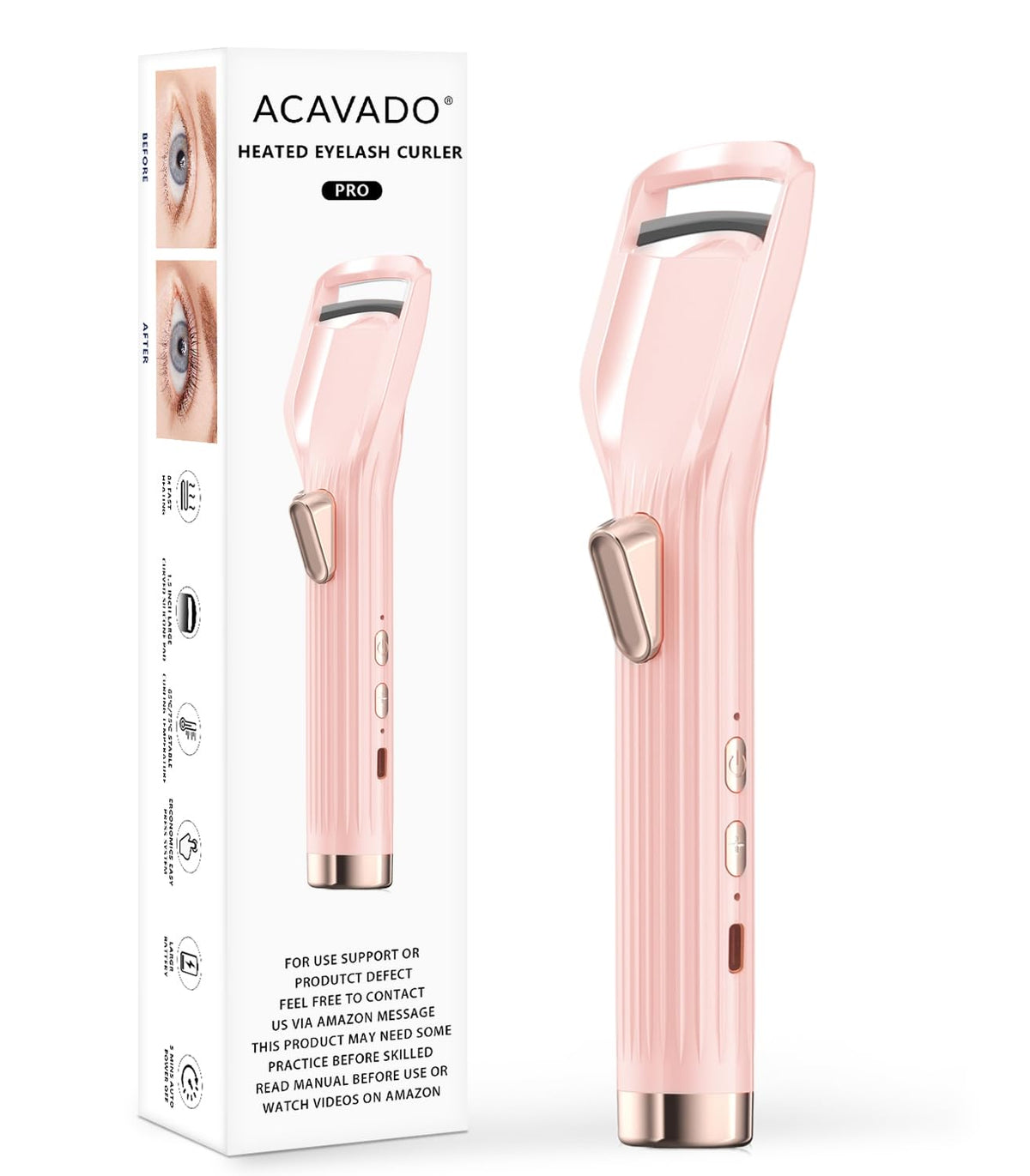 Heated Eyelash Curler Premium PRO - Fast Heat up in 8s - 24 Hours Long Lasting - Rechargeable Electric Eyelash Curler with Type-C, Innovative L