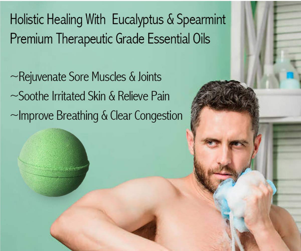 Bath Bomb Gift Sets for Men. 18 Therapeutic Spearmint Eucalyptus Bath Bombs for Sore Muscles. Best Mens Bath Bomb Gift Box for Him & Her Beauty and Personal Care Joanne Arden Organics