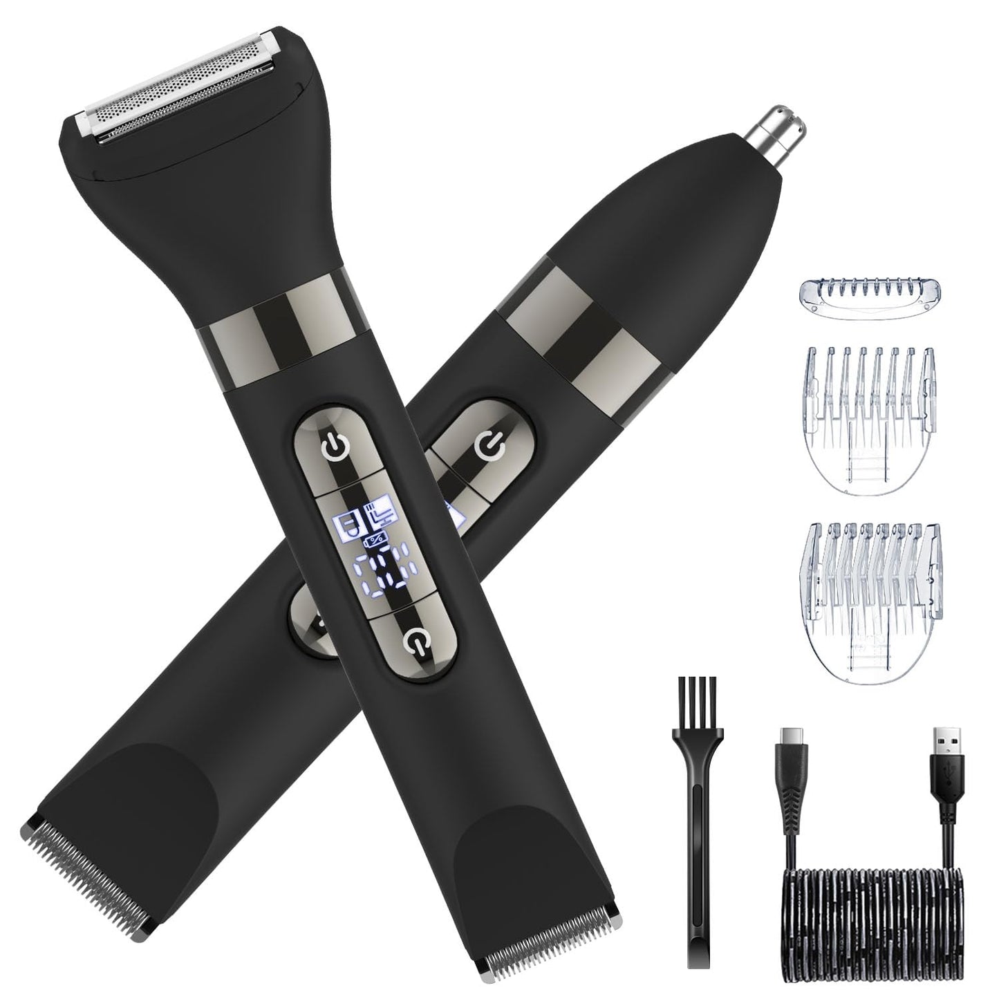 Hatteker 3 in 1 Multifunctional Dual - Head Body Hair Trimmer for Men, IPX7 Waterproof Nose/Eyebrow Trimmer, Rechargeable Body Electric Shaver Razor Beauty and Personal Care Hatteker
