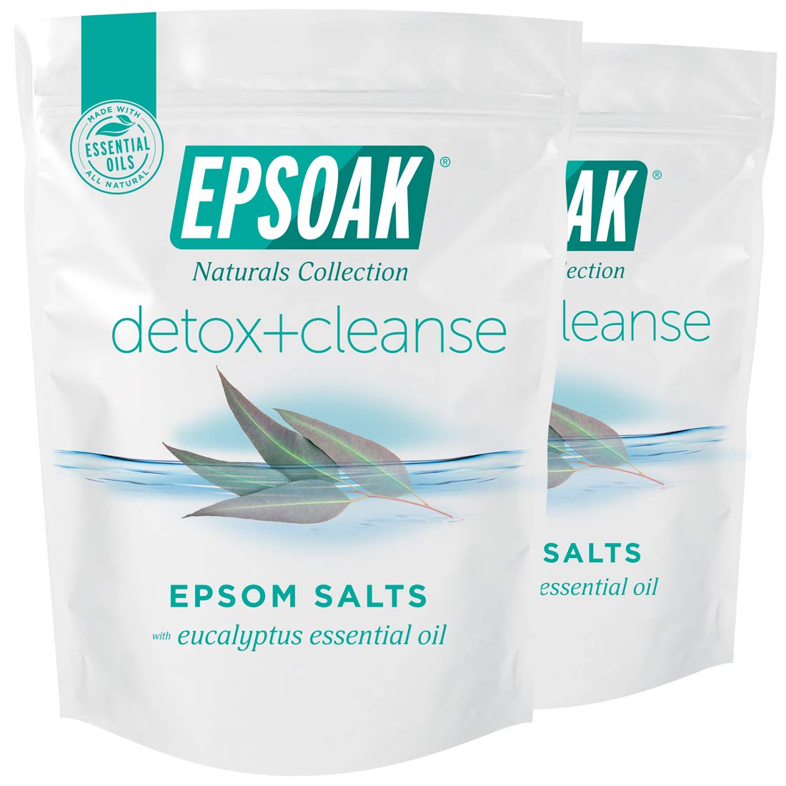 Epsoak Epsom Salt 4 lb. Magnesium Sulfate USP. (Qty. 2 x 2 lb. Bags) Resealable Epsom Salt Bag Detox + Cleanse, Made in The USA, Cruelty-Free Beauty and Personal Care Epsoak