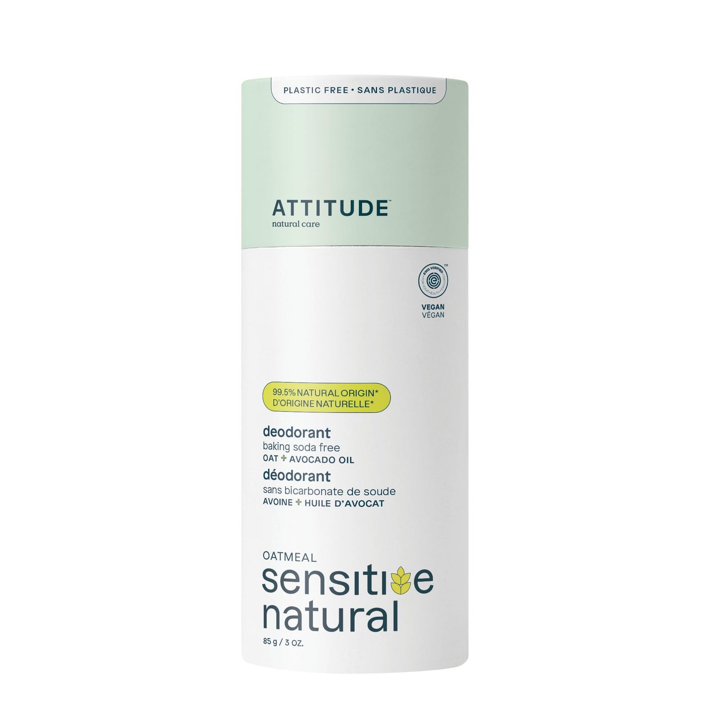 ATTITUDE Baking Soda Free Deodorant for Sensitive Skin with Oatmeal and Avocado Oil, EWG Verified, Aluminum Free, Plastic-Free, 3 Ounces Beauty and Personal Care ATTITUDE