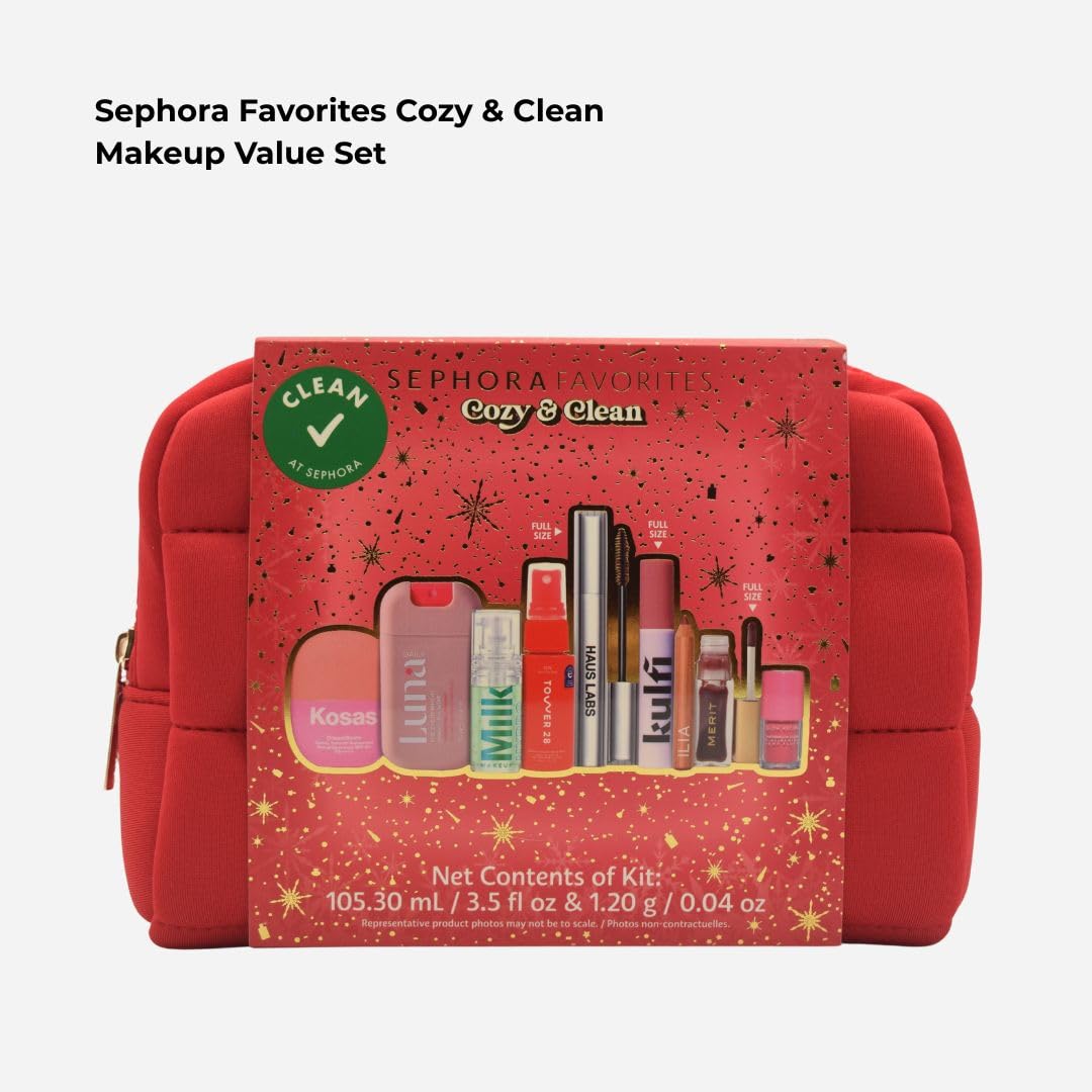 Sephora Cozy & Clean Makeup Holiday Gift Set - 9 Clean Beauty Essentials with Lip, Primer, Mascara & Skincare Beauty & Personal Care SEPHORA