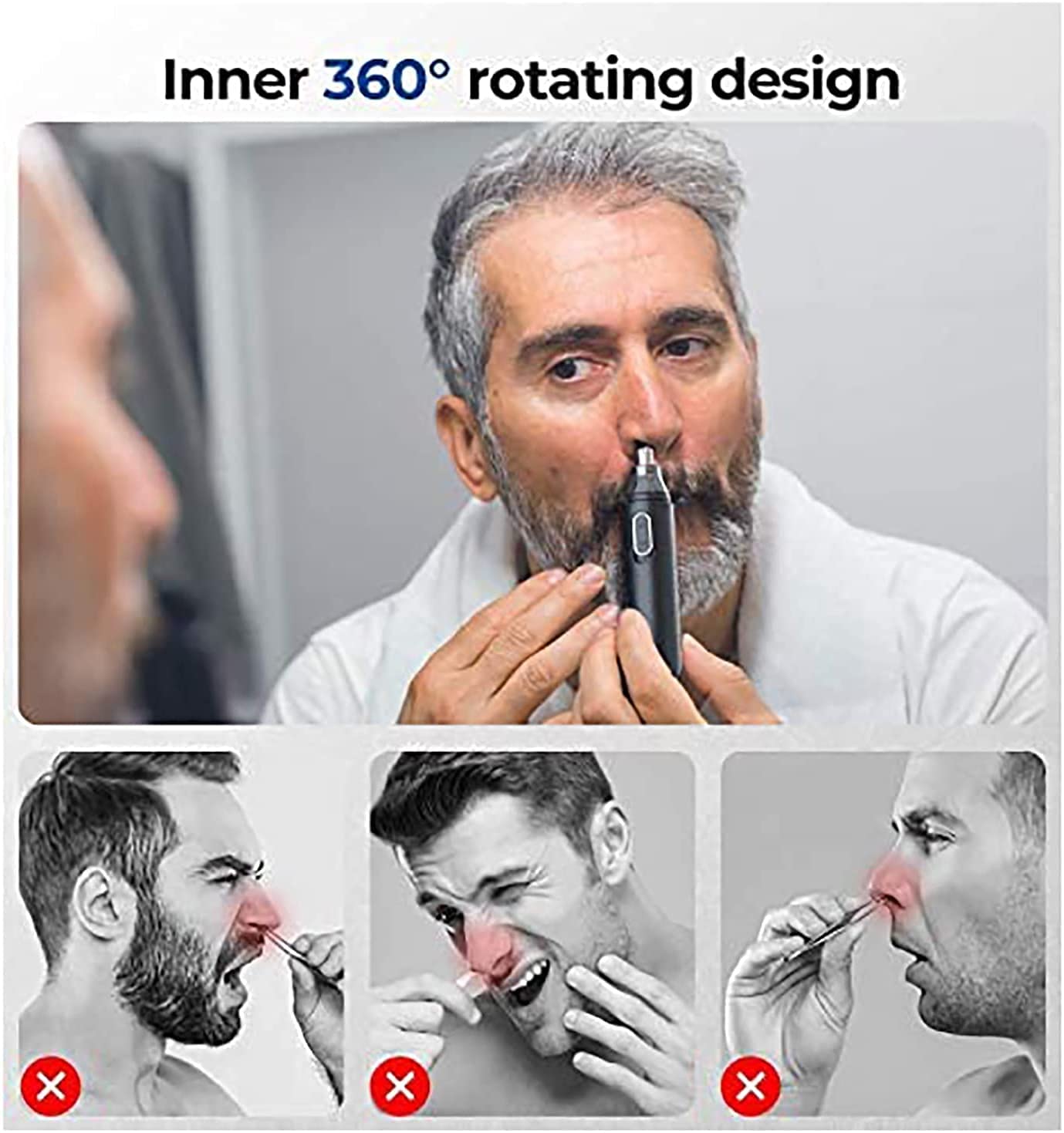 LEONYS Ear and Nose Hair Trimmer Clipper - Professional Painless Eyebrow and Facial Hair Trimmer for Men and Women, Battery-Operated, Waterproof Dual Beauty and Personal Care LEONYS