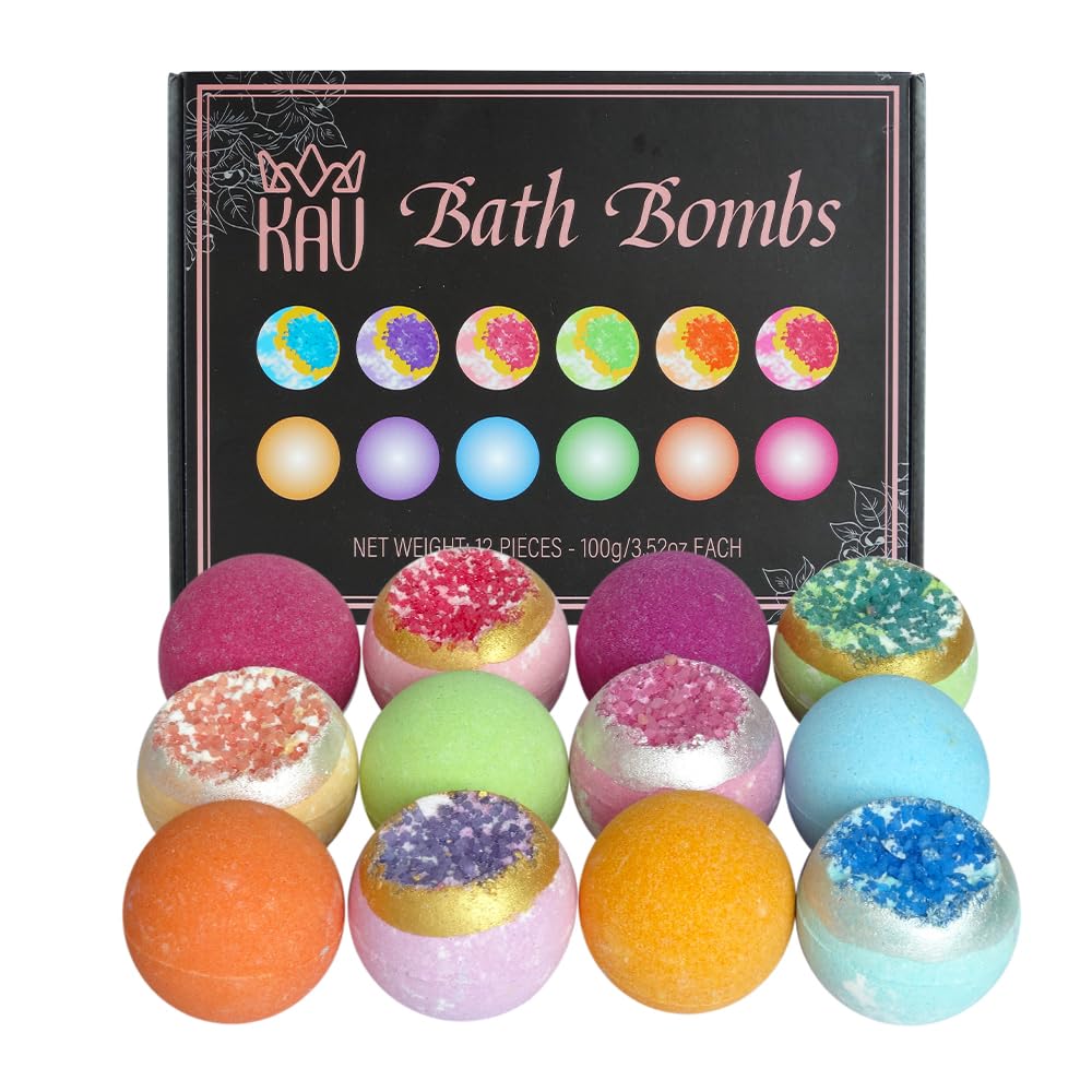 KAV Bath Bombs for Women - Natural Geode Bathbombs for Girls, Tweens - Set of 12 Organic Bath Bomb Giftset with Various Scents and Colors Beauty and Personal Care KAV
