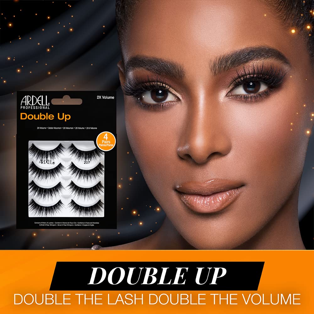 Ardell False Eyelashes Double Up 207 - Twice The Volume, Round Lash Style, Reusable Lashes, 4 Pairs, 1 Pack