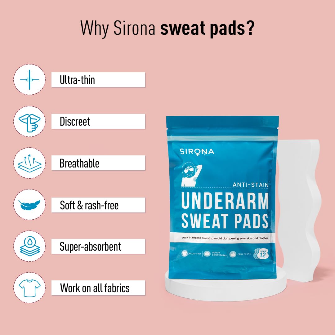 Sirona Disposable Underarm Sweat Pads - 12 Pads, Antiperspirant Absorbent Odour Blocker Pads Armpit Dress Shields Beauty and Personal Care Sirona