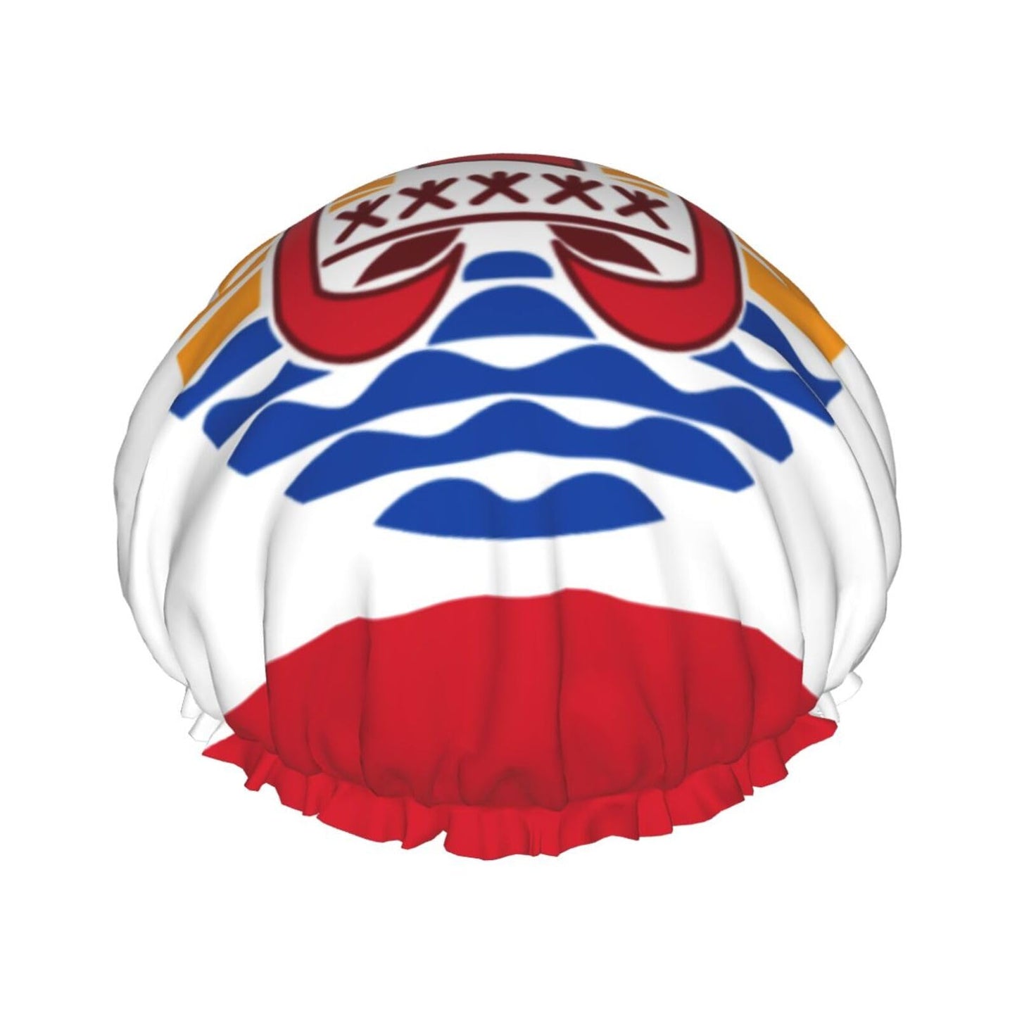 French Polynesia Flag Prints Shower Cap Double Layer Lined Waterproof Bathing Shower Hat Beauty and Personal Care Hayyett