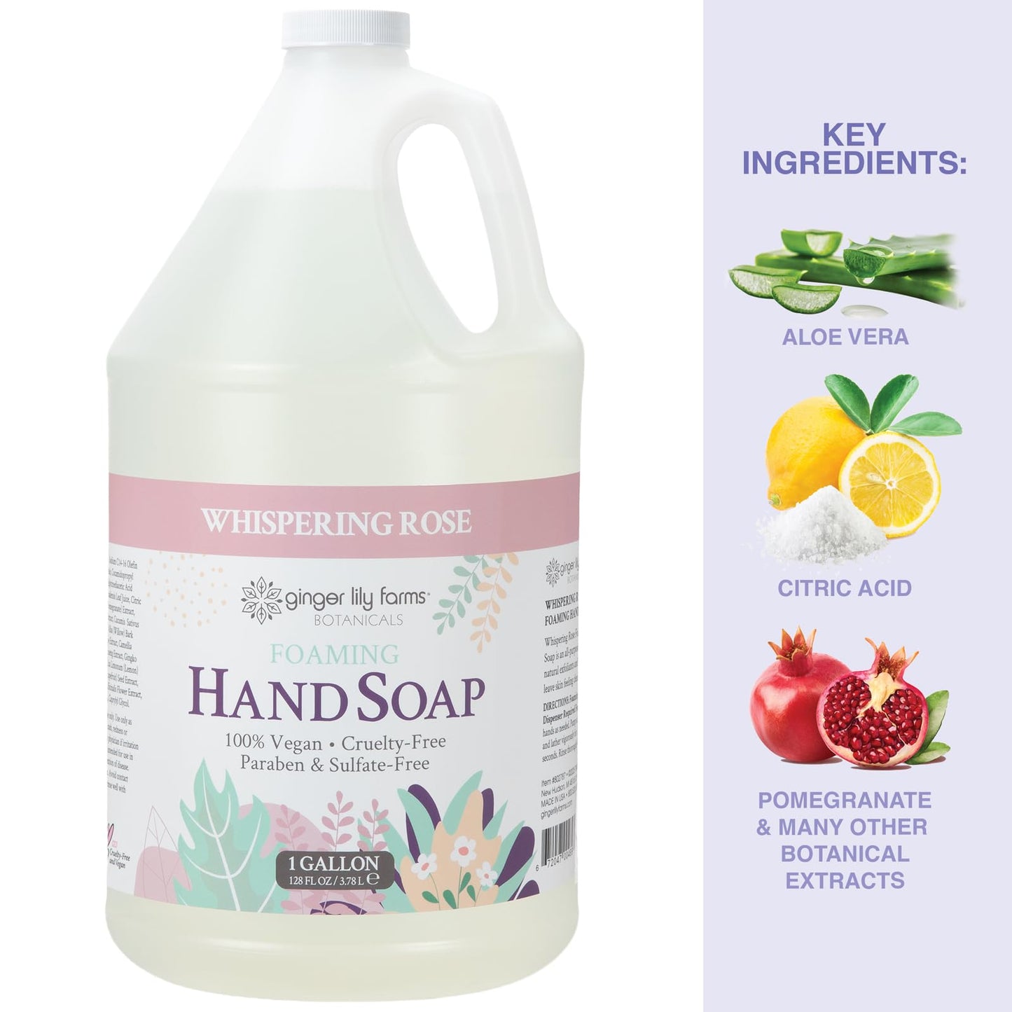 Ginger Lily Farms Botanicals All-Purpose Foaming Hand Soap Refill, 100% Vegan & Cruelty-Free, Whispering Rose Scent, 1 Gallon (128 fl oz) Beauty & Personal Care Ginger Lily Farms