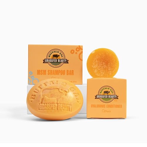 MSM Shampoo Bar + Hyaluronic Hair Conditioner Bar, Solid Bar Shampoo and Conditioner for Hair Growth, Non-Soap, For All Hair Types, Citrus, Set of 2 Beauty & Personal Care BUFFALO GAL