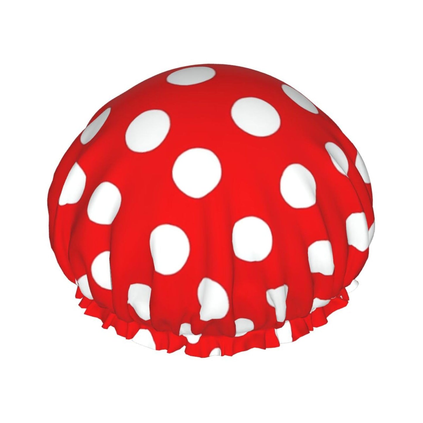 Red And White Polka Dots Shower Cap Reusable Waterproof Shower Bonnet for Women Men Elastic Band Bath Hair Hat Double Layered Washable Bath Cap Beauty and Personal Care FHEBNDS