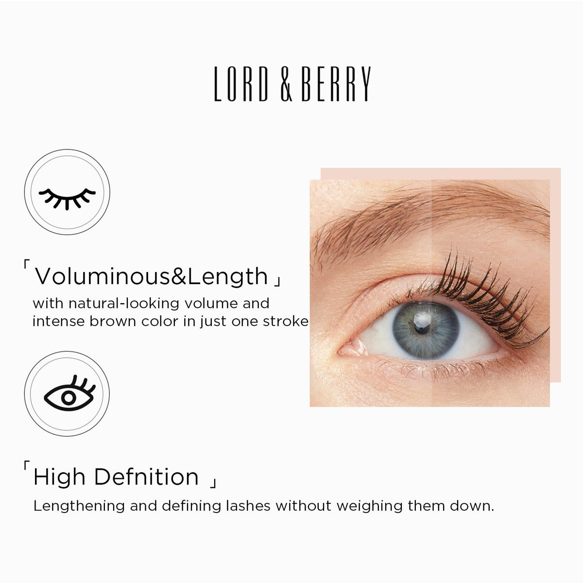 Lord and Berry Back in Brown High Definition Mascara - Water Resistant Mascara - Intense Brown Color - Easy to Apply - 1351 Deep Brown - 0.6 oz Beauty & Personal Care Lord & Berry