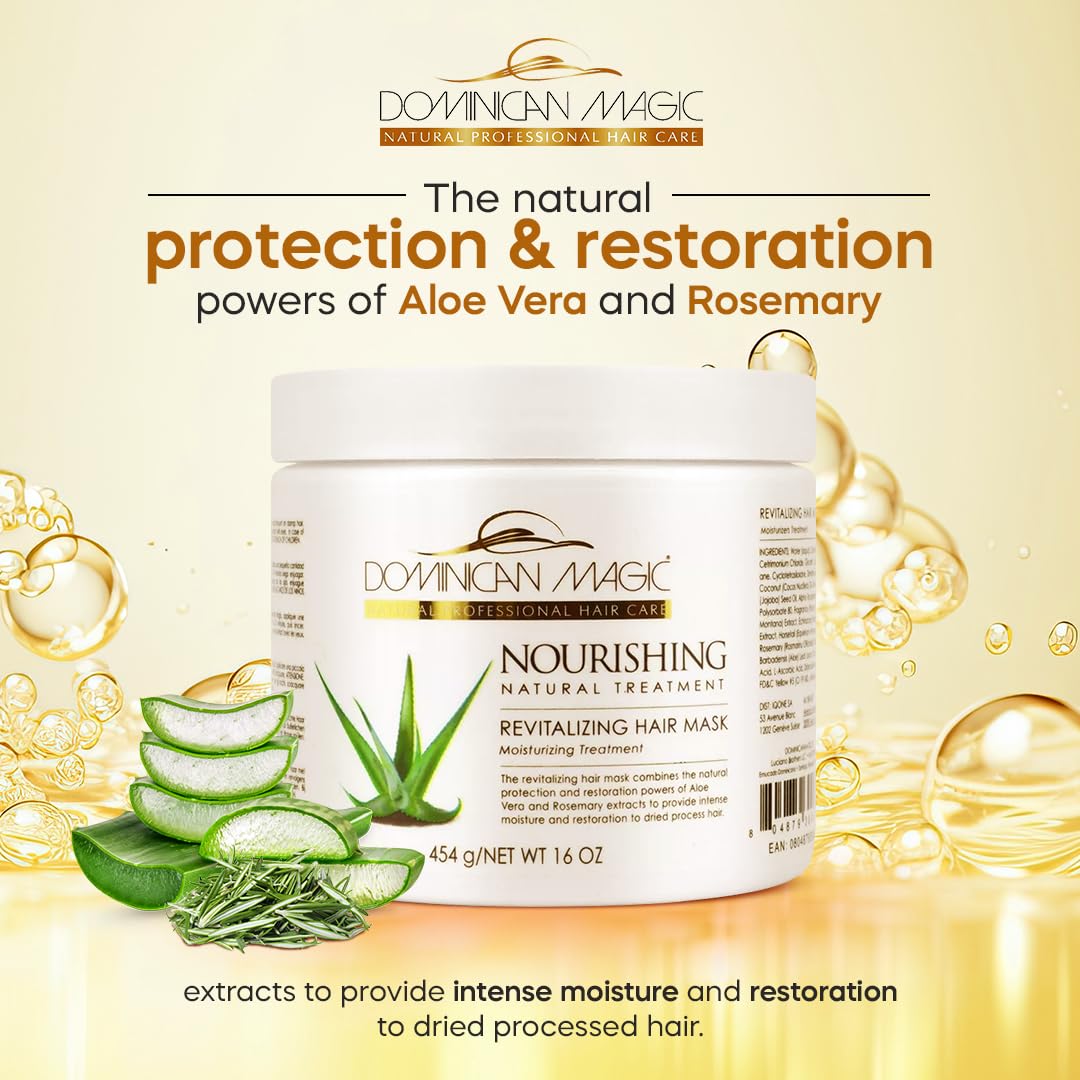 DOMINICAN MAGIC Nourishing Revitalizing Hair Mask with Aloe Vera, Hair Treatment, Deep Repair & Revitalize for Dry, Damaged Hair, All Hair Types, 16oz Beauty & Personal Care DOMINICAN MAGIC