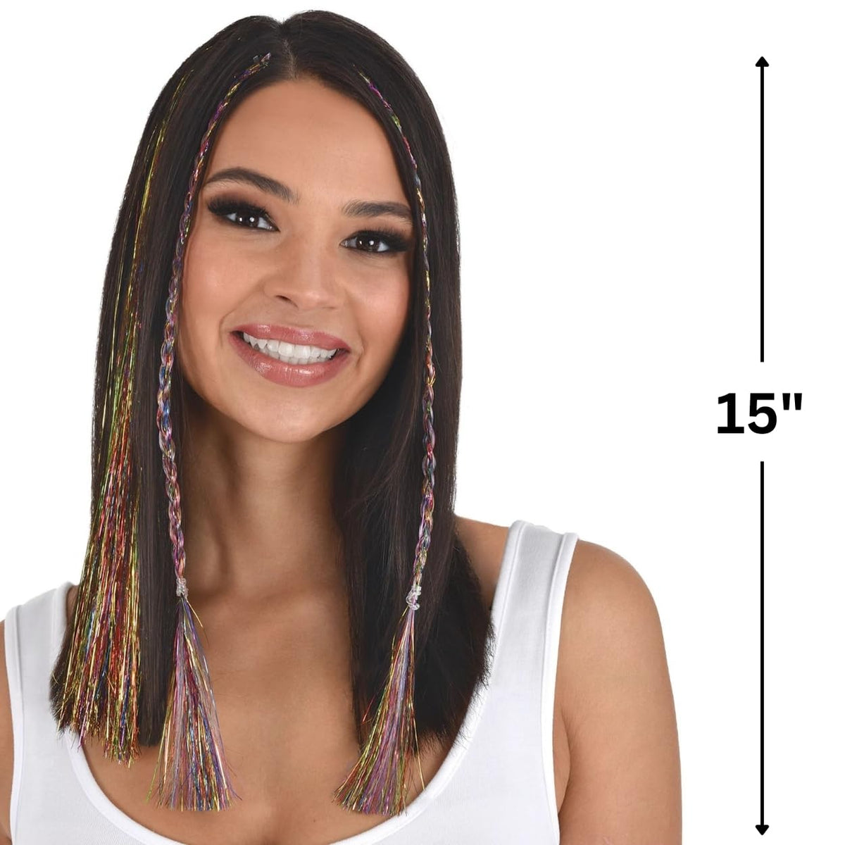 Amscan Vibrant Rainbow Tinsel Hair Extensions (15") 3 Pieces - Perfect Hair Accessory For Any Occasions