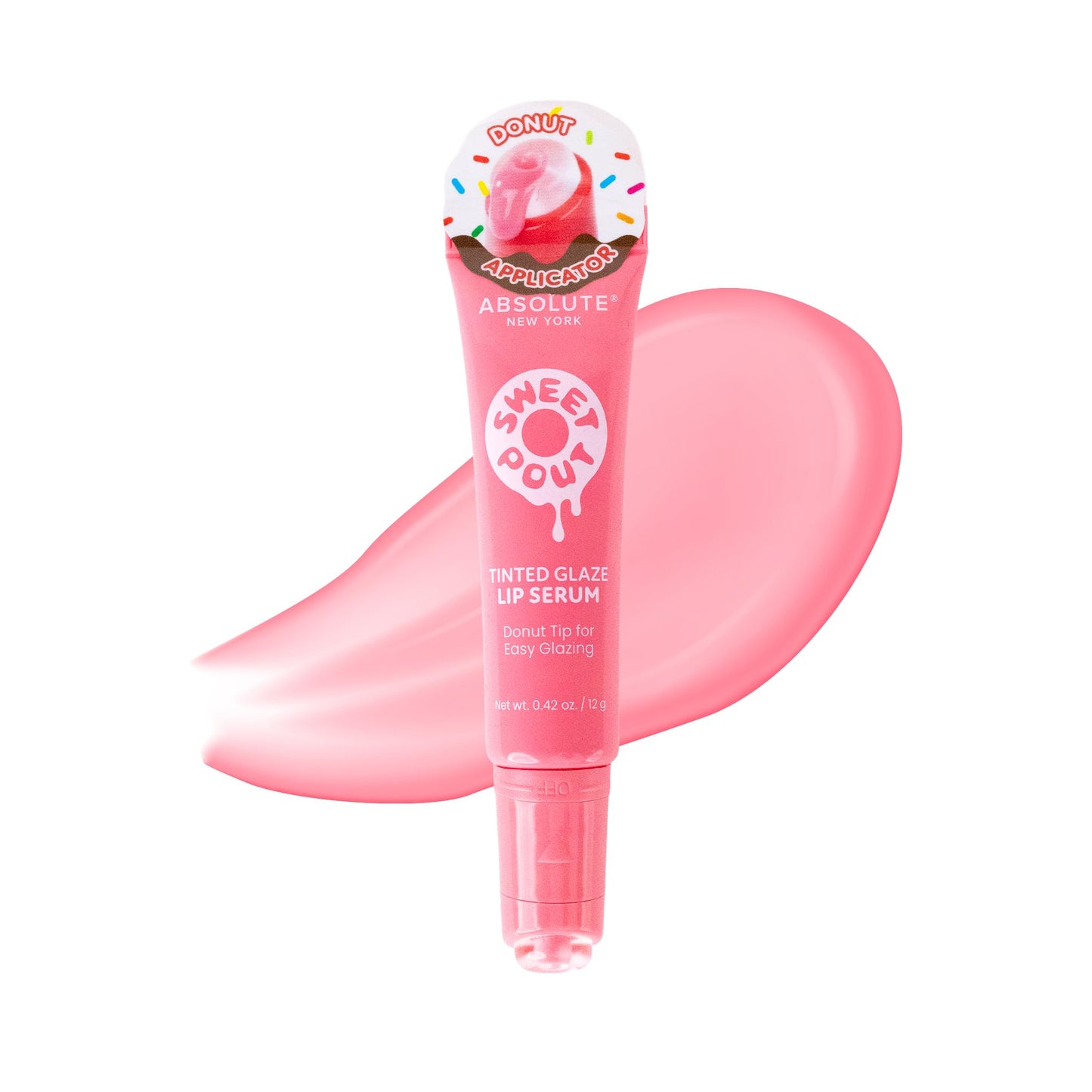 Absolute New York Sweet Pout Tinted Glaze Lip Serum, Donut Tip Applicator, Hydrating Formula with Peptides, Vitamin E and Jojoba Seed Oil (Strawberry Beauty & Personal Care Absolute New York