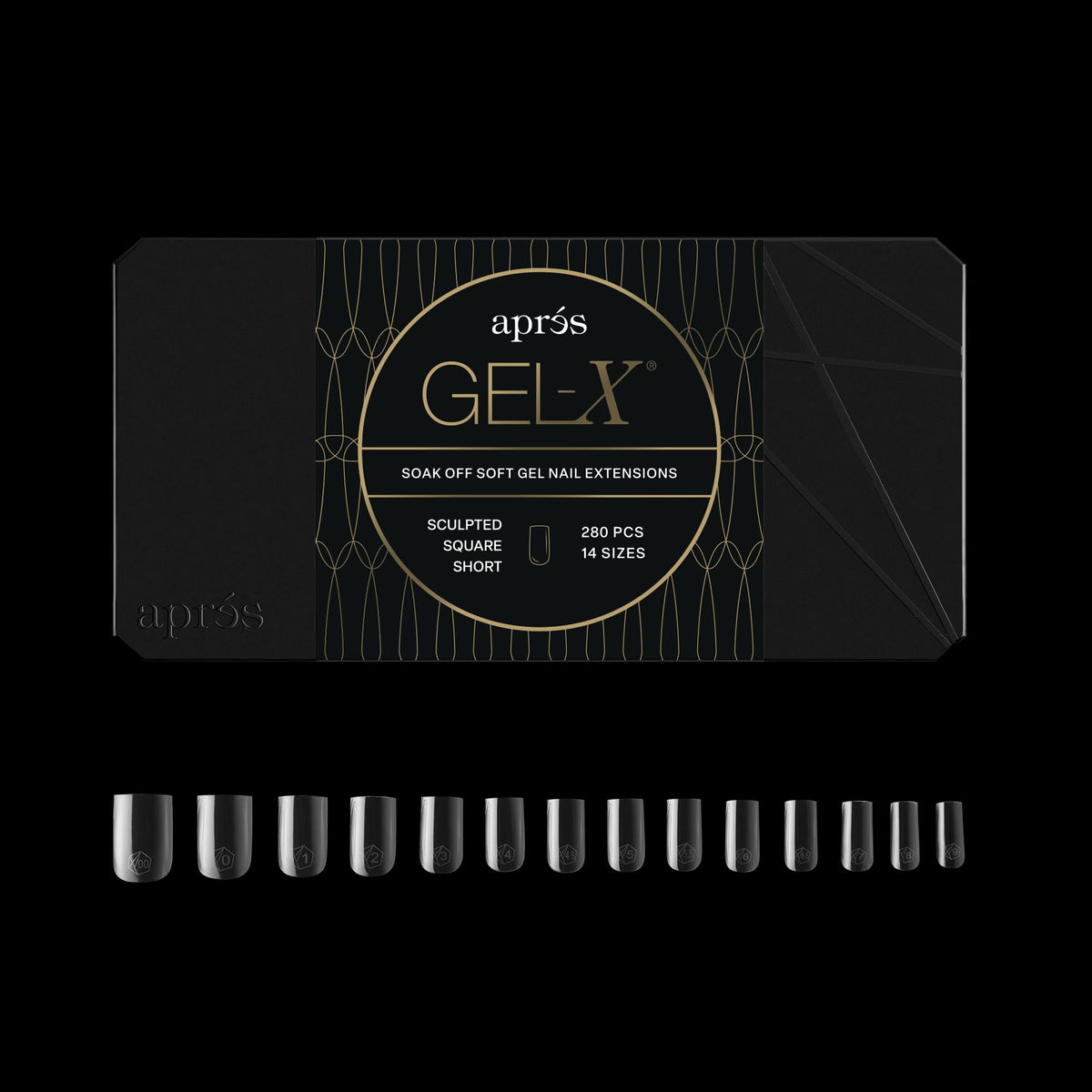 Aprés Gel-X® Square Box of Nail Tips | 280 Gel-X Tips, Soft Tips, 14 Sizes 00-9 | Half-sizes Included (Sculpted Square Short, 280 Count)
