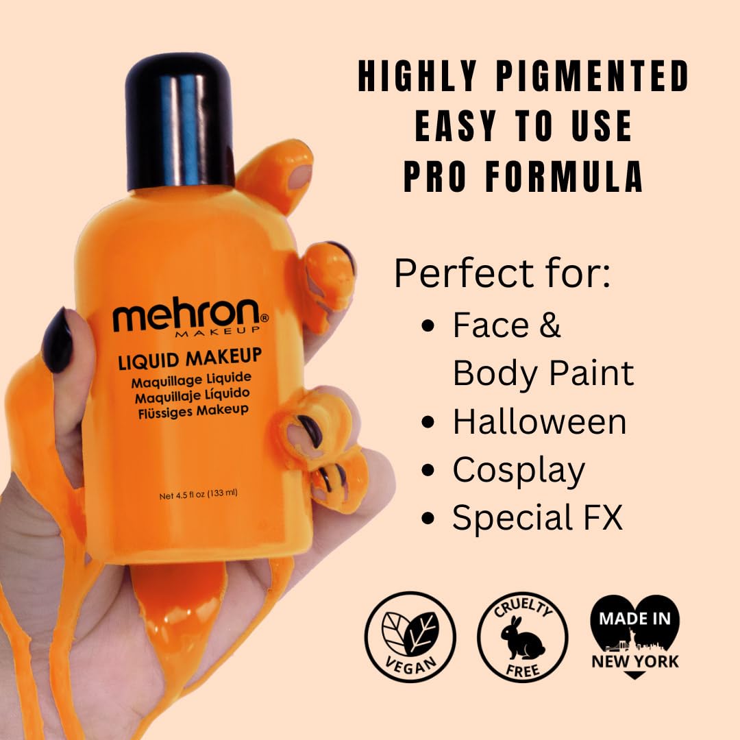 Mehron Makeup Liquid Makeup | Face Paint and Body Paint Perfect for Halloween, Cosplay I Air Brush Compatible 4.5 oz (133 ml) (Orange) Beauty & Personal Care Mehron
