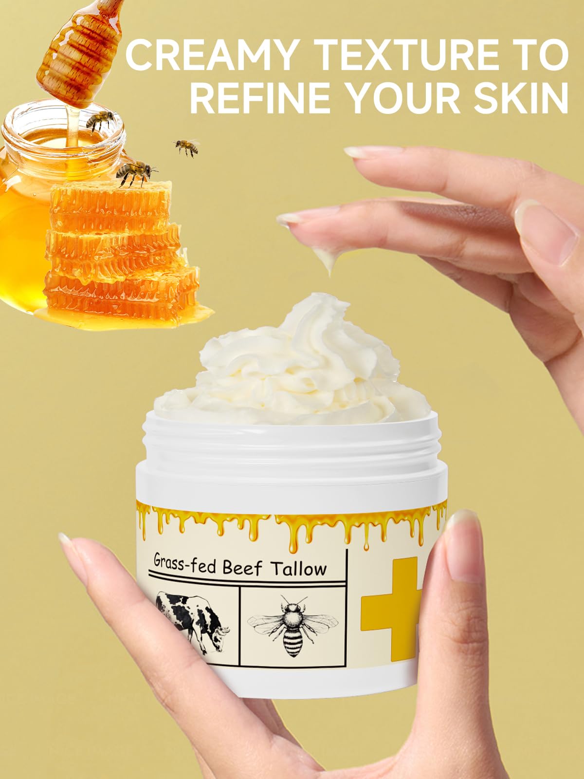 mkzea Beef Tallow for Skin, Beef Tallow, Tallow and Honey Cream, Grass Fed Beef Tallow, Whipped Beef Tallow for Face Moisturizer for All Purpose Beauty & Personal Care mkzea