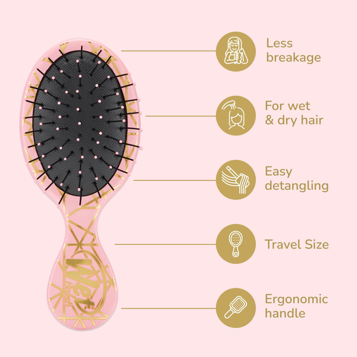 Wet Brush Mini Detangler Hair Brush - Peach Geo, Detangling Travel Hairbrush, Ultra-Soft IntelliFlex Bristles Glide Through Tangles with Ease,