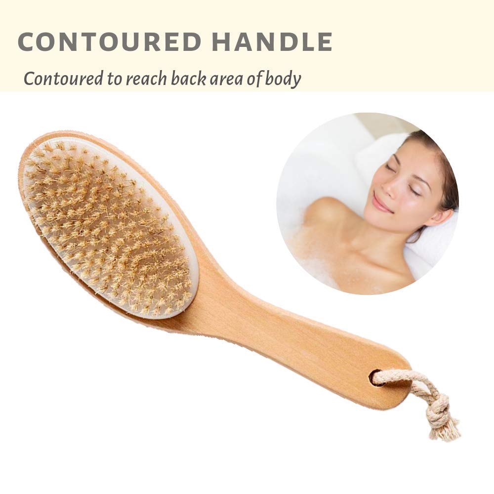 Touch Me 3 Set Body Brush Set - Long Wooden Dry Bath Body Back Brush, Contour Handle Natural Bristle Brush and Facial Brush Beauty and Personal Care Touch Me