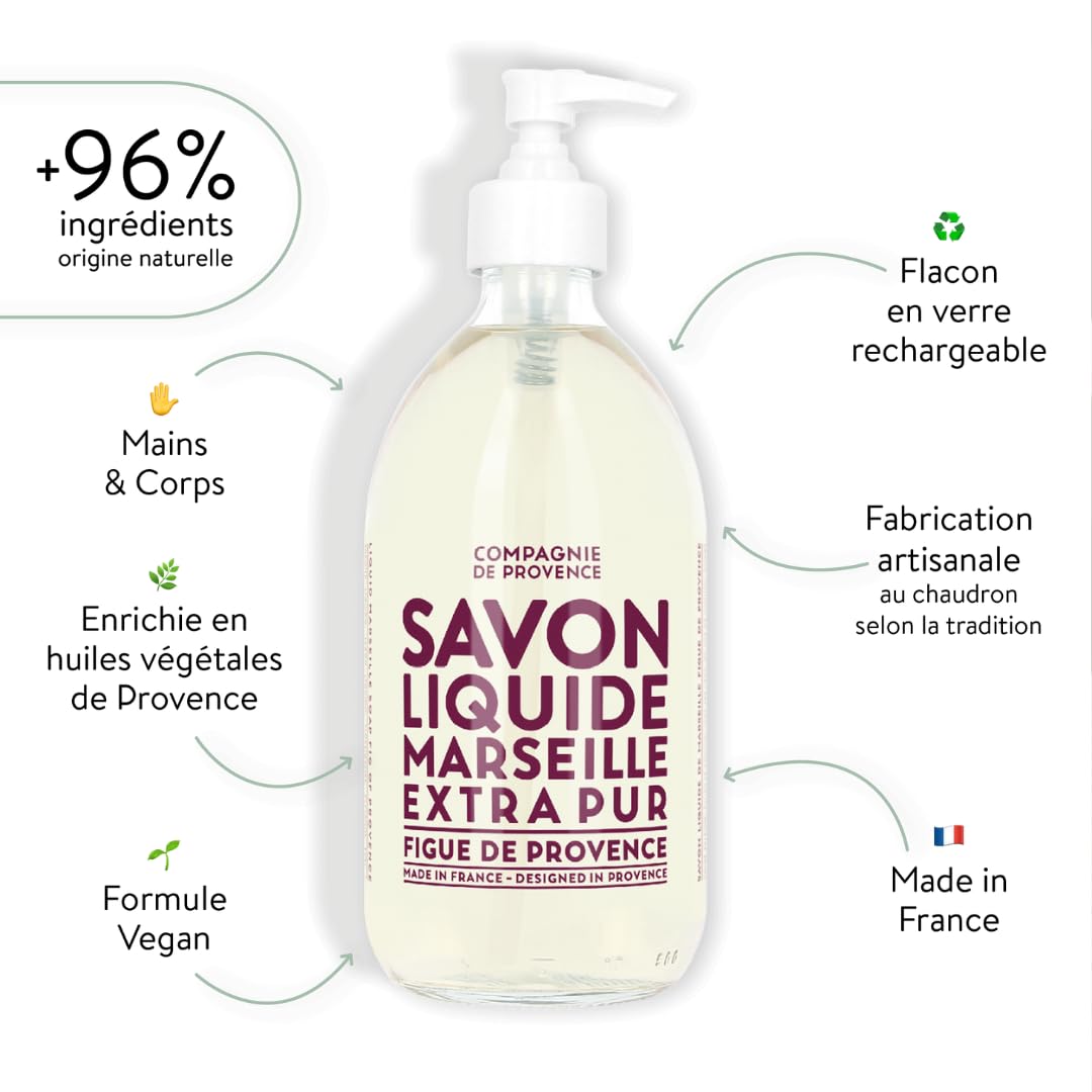 Compagnie de Provence Savon de Marseille Extra Pure Liquid Soap - Fig of Provence - 16.7 Fl Oz Glass Pump Bottle Beauty & Personal Care La Compagnie de Provence