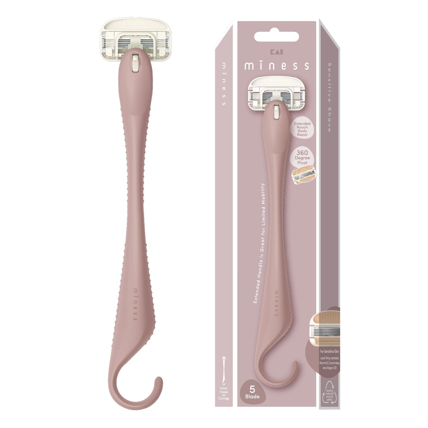 Kai Miness Extended Reach Body Razor, Gentle Beauty Groomer for Hair Removal, Ideal for Shaving in Hard-to-Reach Areas, Japanese Steel Removes Body Beauty and Personal Care Kai Beauty