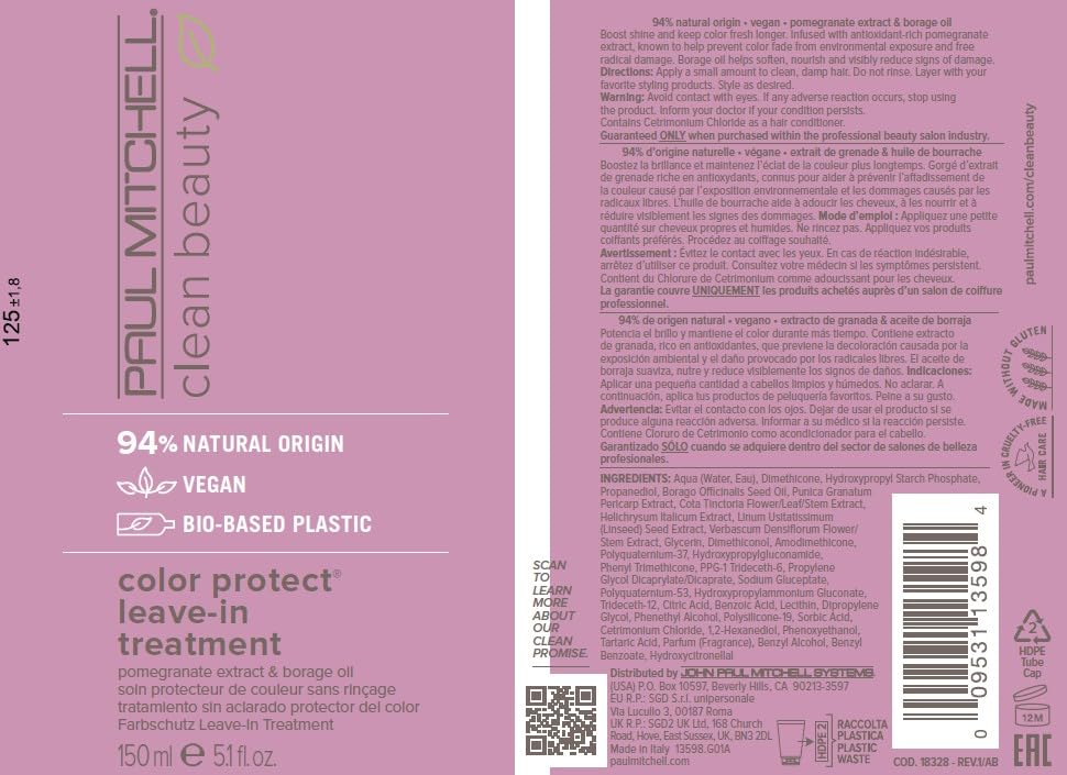 Paul Mitchell Clean Beauty Color Protect Leave-In Treatment, Boosts Shine, Keeps Color Fresh, For Color-Treated Hair, 5.1 fl. oz.