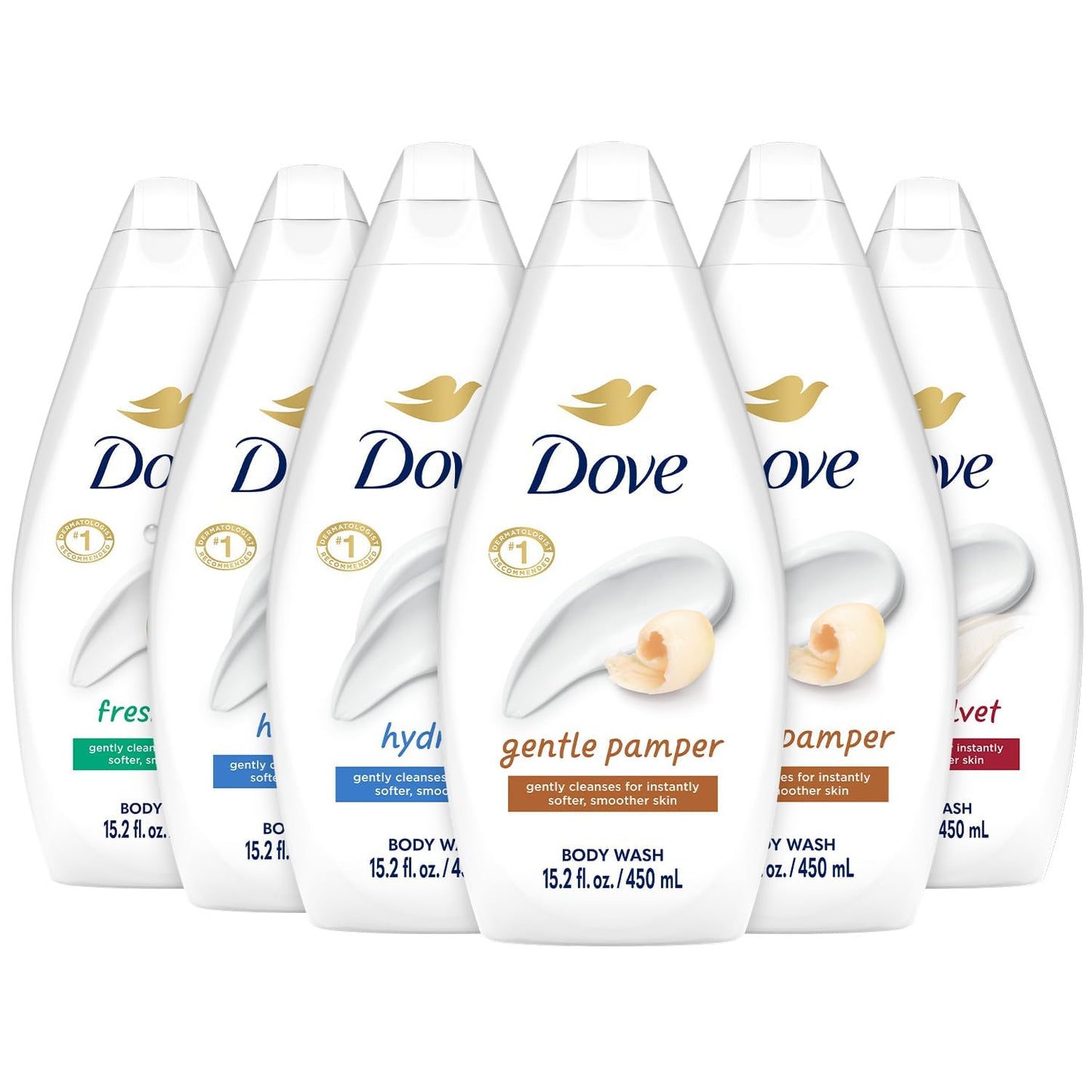 Dove Body Wash Variety 6-Pack - Hydrate, Gentle Pamper, Fresh Care, and Silky Velvet, 15.2 Oz Ea Beauty & Personal Care Dove