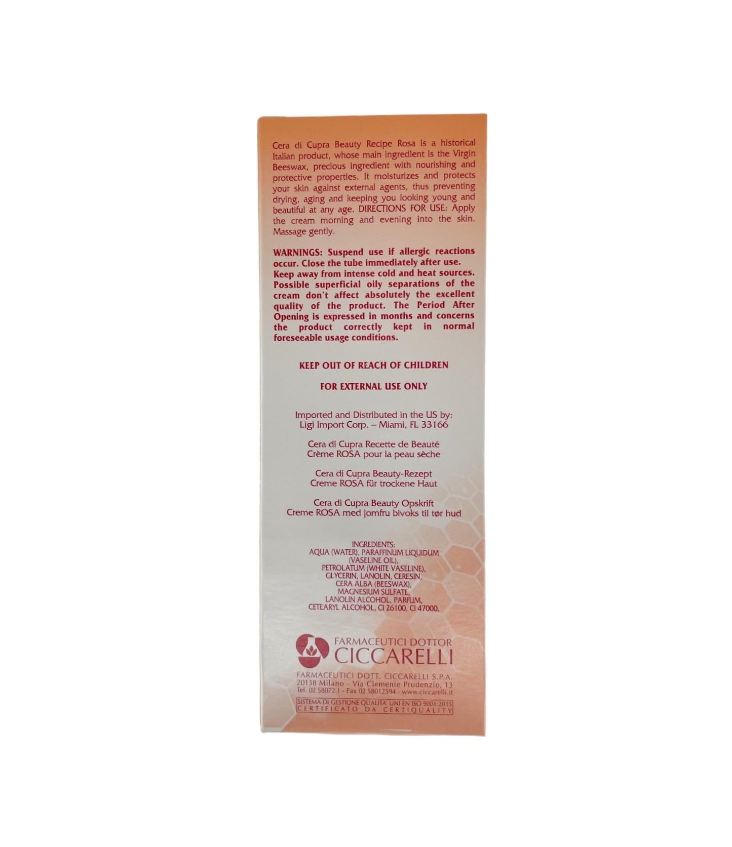 CERA DI CUPRA Rosa Face Cream Moisturizer for Dry Skin - Nourishing and Protective Formula with Virgin Beeswax (2.54 Fl Oz / 75 ml) Beauty & Personal Care CERA DI CUPRA