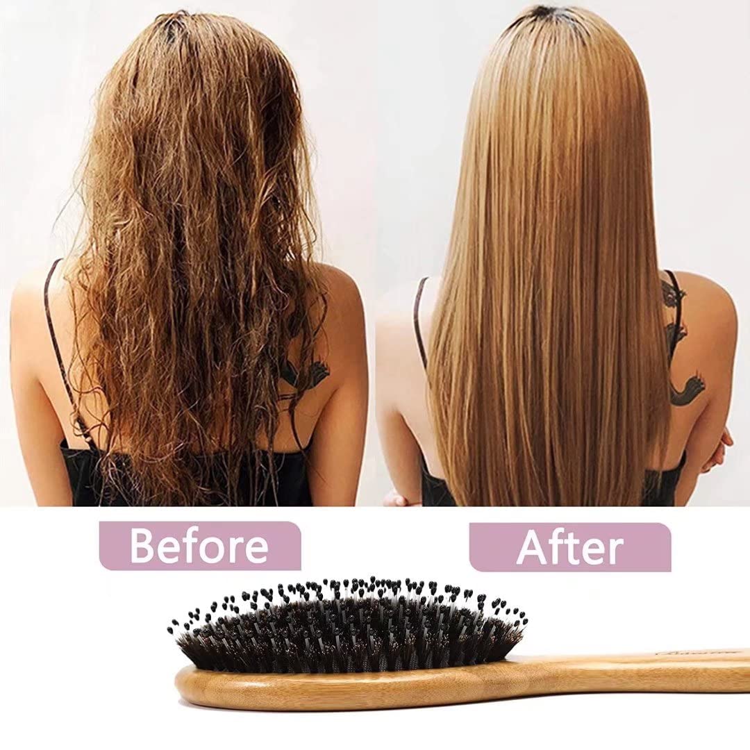 Hair Brush Comb Set Boar Bristle Hairbrush for Curly Thick Long Fine Dry Wet Hair,Best Travel Bamboo Paddle Detangler Detangling Hair Brushes Beauty & Personal Care Bsisme