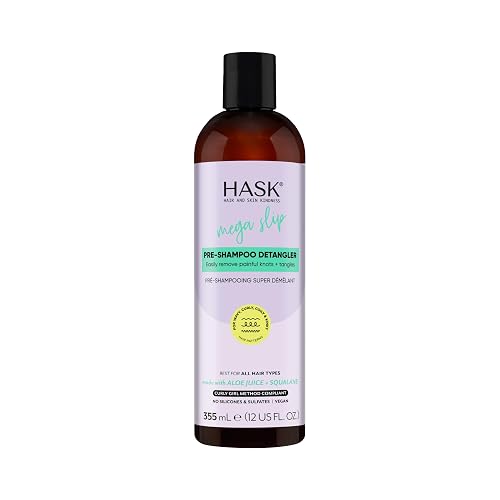 HASK Mega Slip Pre-Shampoo Detangler with Aloe Juice & Squalane for Wavy, Curly, Coily & Kinky Hair, Moisturizes, Adds Slip, Reduces Breakage, Vegan Beauty & Personal Care HASK