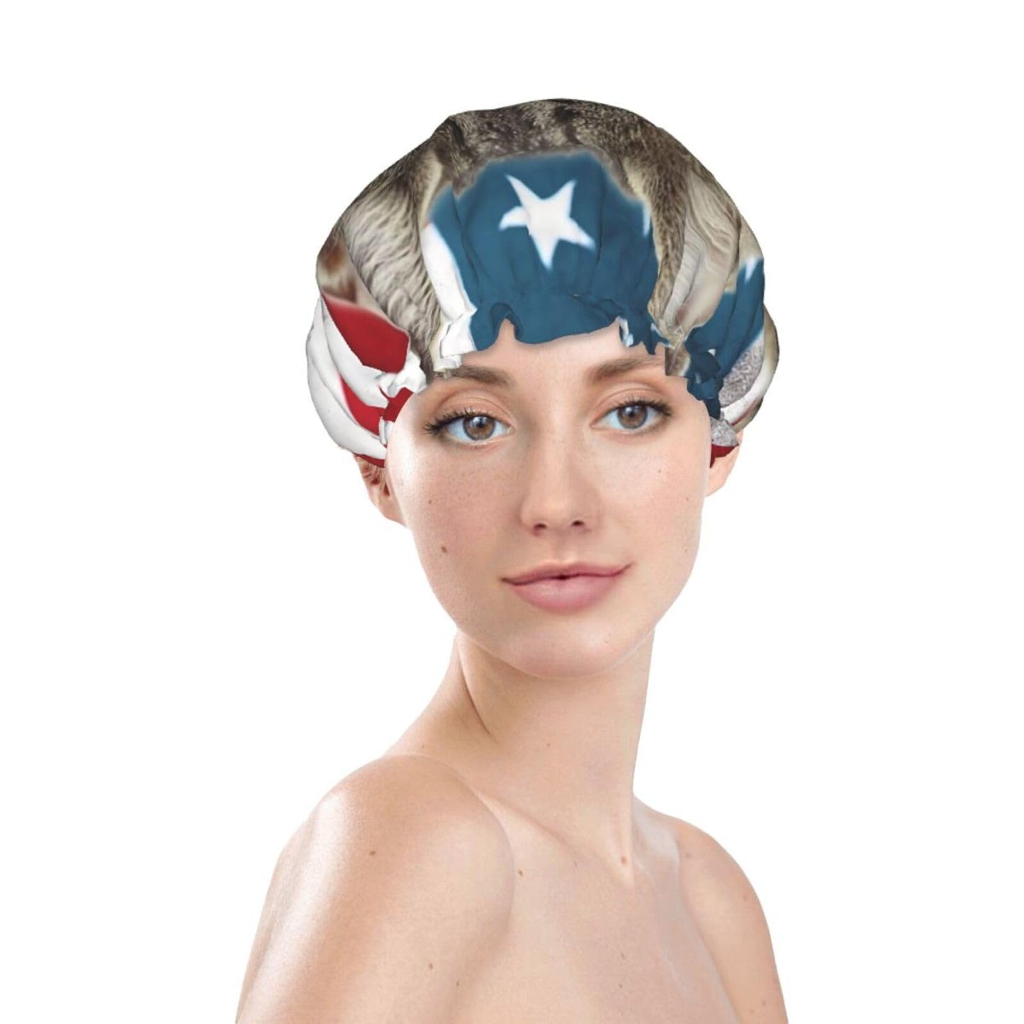 American Cat Usa Flag Shower Cap For Women Reusable Double Layers Bathing Bath Cap Hair Caps Waterproof Elastic Band Ladies Spa Salon Shower Hat Hair Beauty and Personal Care GDSHJKLW