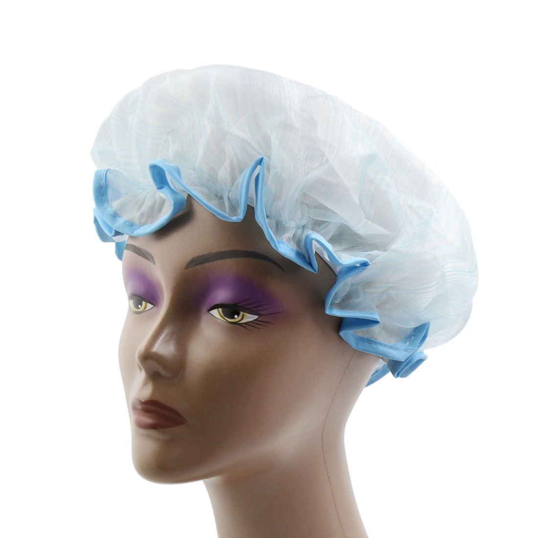 Ruilogod Blue Stripe PEVA Lining Dual Layers Waterproof Shower Bath Salon Hair Cap Hat (id: d96 c04 d45 e0f 4c8 Beauty and Personal Care Ruilogod