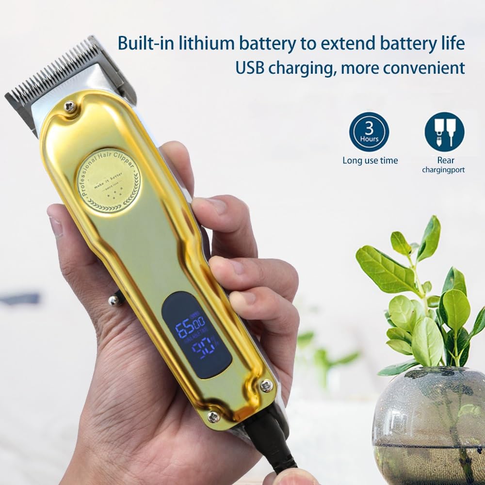 GLESVOWIO Pro Hair Clipper Professional Electric Rechargeable Men's Shaver Barber Trimmer Machine(Gold) Beauty and Personal Care GLESVOWIO