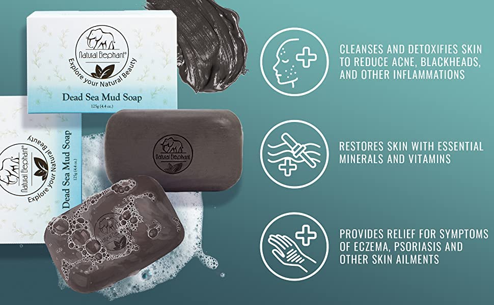 Natural Elephant Dead Sea Mud Soap Bar | Mineral-Rich Face & Body Cleanser with Natural Dead Sea Minerals | 4.4 oz (125 g) Pack of 5 Beauty & Personal Care Natural Elephant
