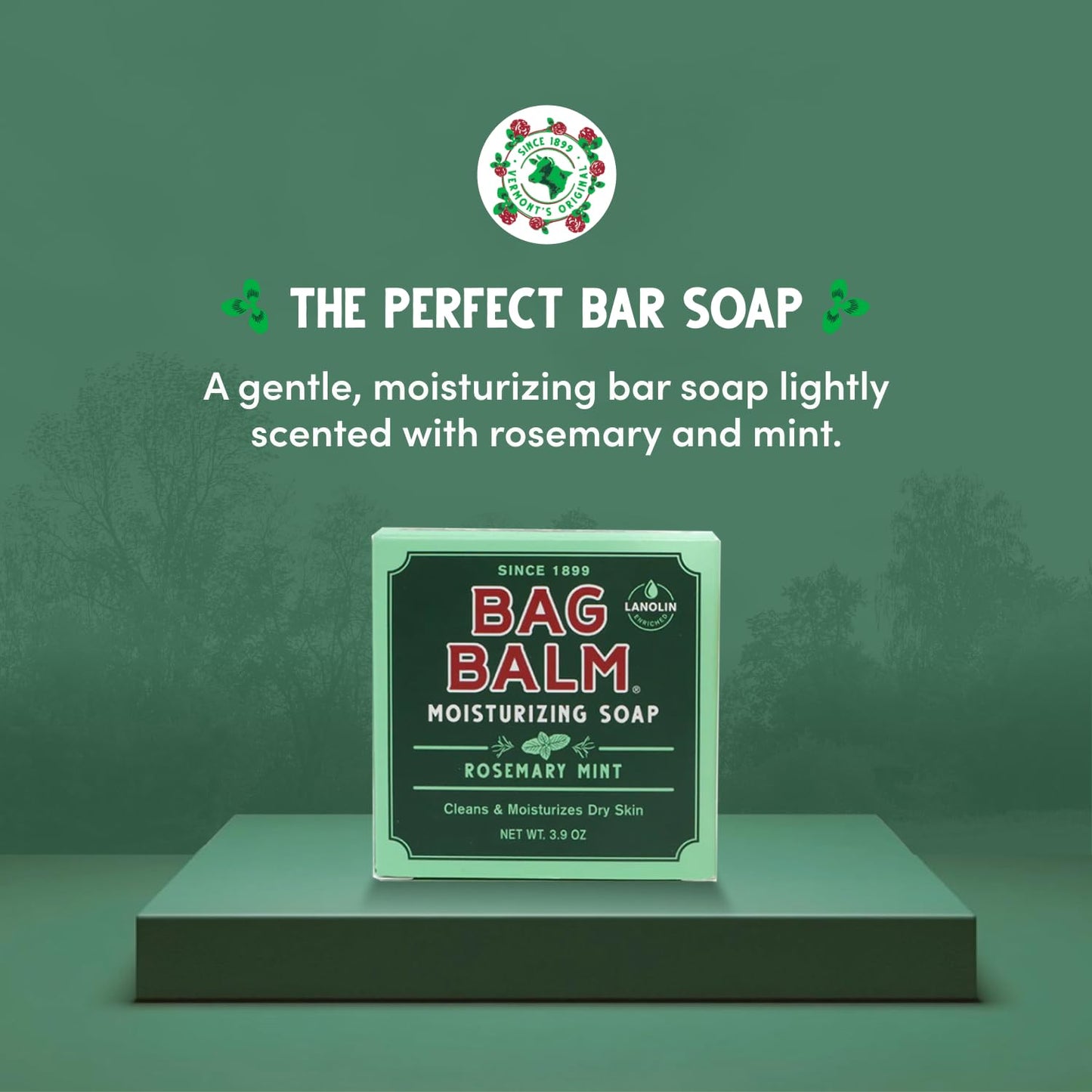 Bag Balm Moisturizing Bar Soap - Gentle Soap for Dry Skin with Lanolin - Hand & Body Cleansing Balm - Rosemary & Mint Scented Sensitive Skin Bar Soap Beauty & Personal Care Bag Balm