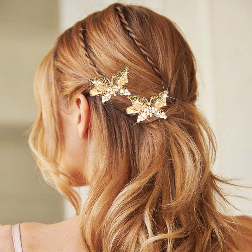 BARTOSI Butterfly Hair Clips Gold Rhinestone Hair Clip Small Fancy Butterfly Hair Accessories for Women and Girls (Pack of 2) Beauty & Personal Care BARTOSI