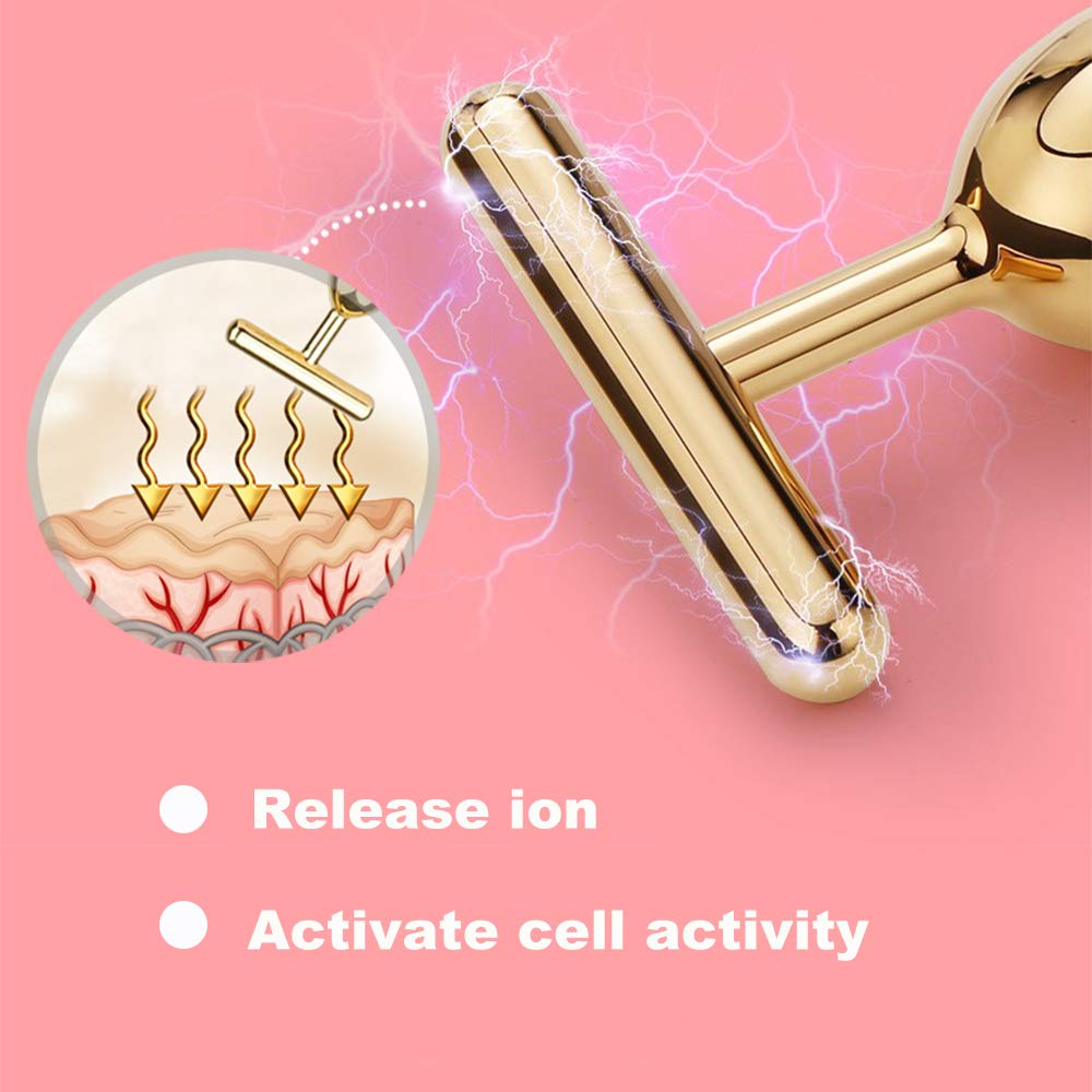 Yeamon 2 in 1 Face Massager Golden Facial Electric 3D Roller and T Shape Arm Eye Nose Massager Skin Care Tool Beauty & Personal Care Yeamon