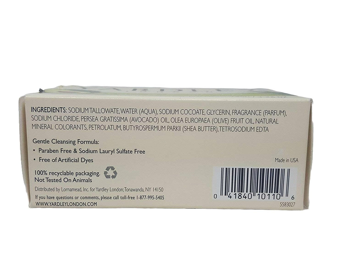Yardley London Aloe and Avocado Naturally Moisturizing Bath Bar 4.0 oz (Pack of 3). Beauty & Personal Care YARDLEY LONDON