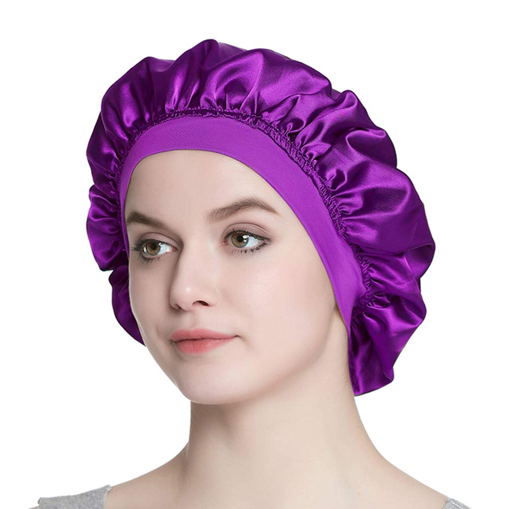Chemo Cap Silk Nightcap for Women Wide Band Satin Bonnet for Hair Beauty Purple Floral Beauty and Personal Care Alnorm