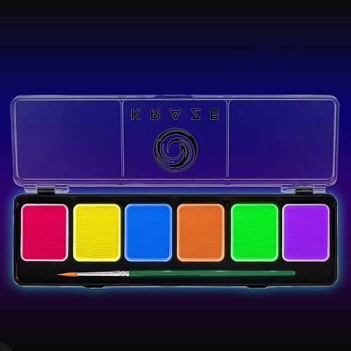Kraze FX 6 Color Neon Face& Body Paint Palette (6 gram) with Brush - Water Activated, Professional UV Glow Blacklight Reactive Face Painting Kit Beauty & Personal Care Kraze FX