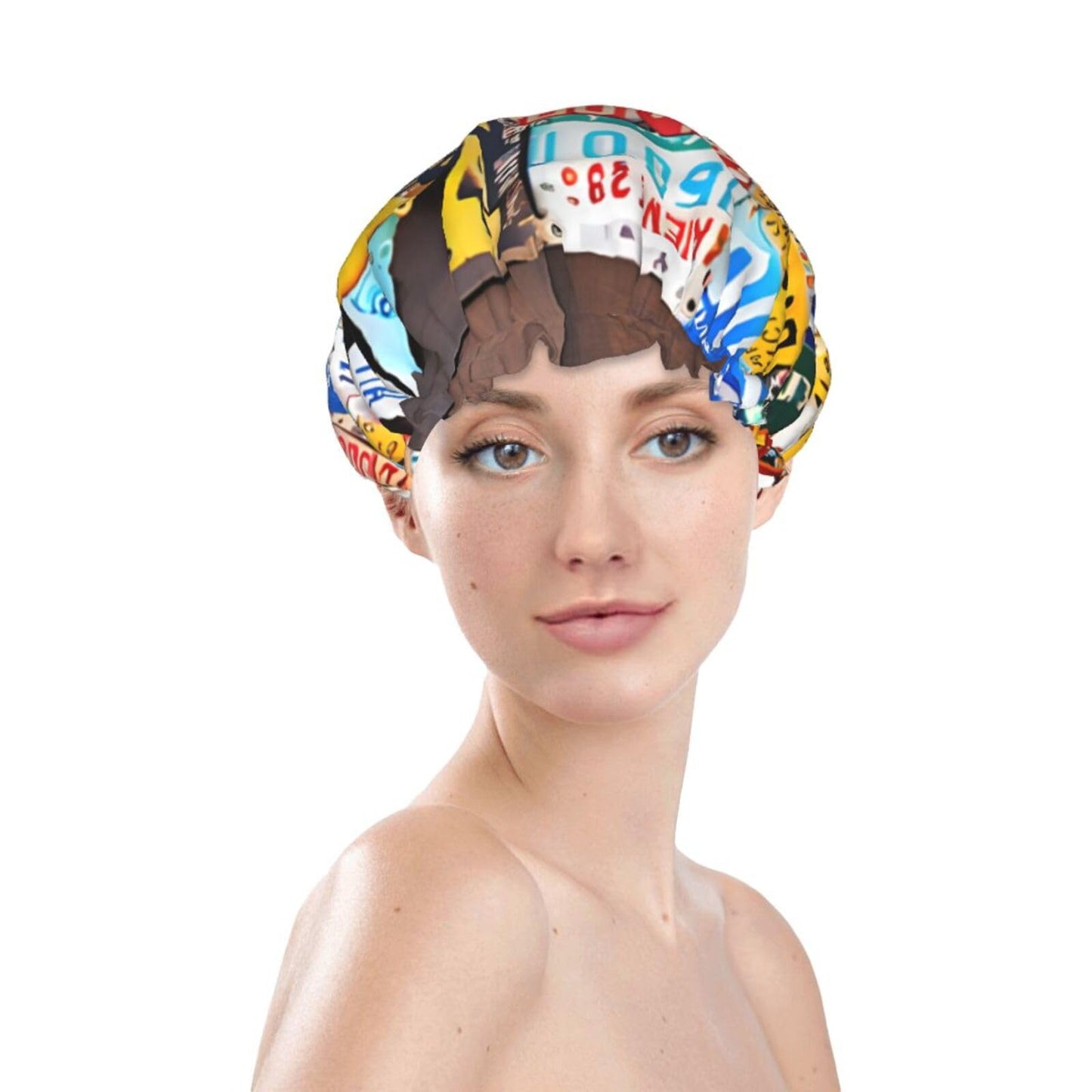 License Plate Map Printed Double Layer Lined Shower Cap,Shower Caps For Women Reusable Beauty and Personal Care BEIVGOXL