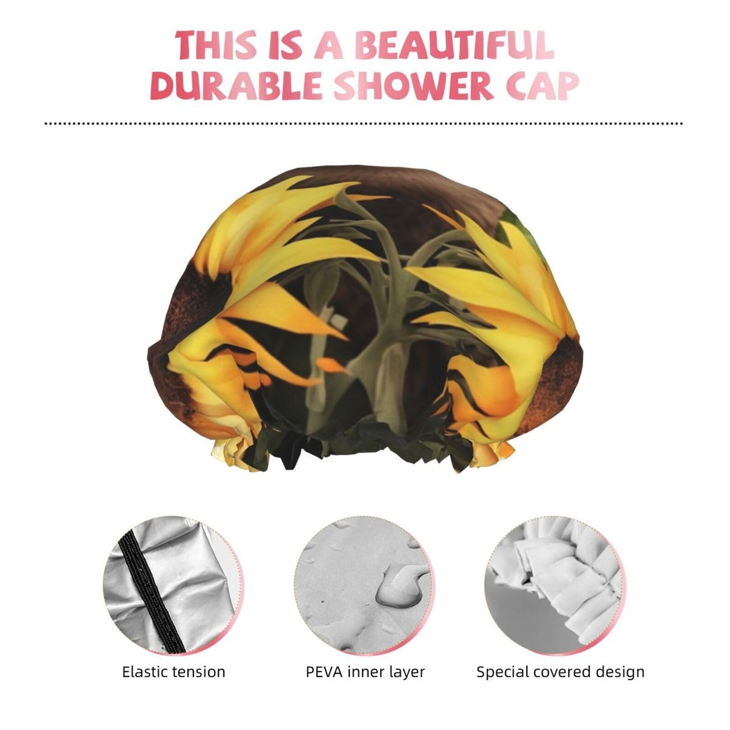 Reusable Shower Cap for Women Men Large Waterproof Shower Bonnet Washable Bath Cap Sloth Sunflower Hair Hat Elastic Band Double Layered Shower Hat Beauty and Personal Care FJWSLCH