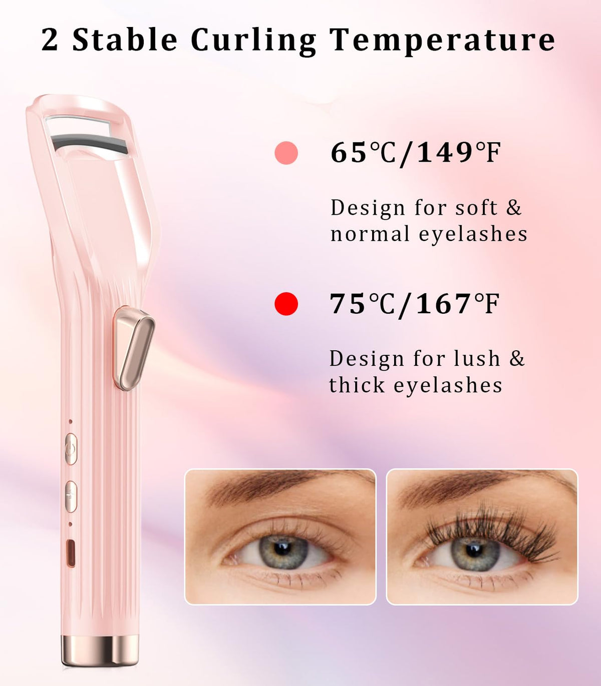 Heated Eyelash Curler Premium PRO - Fast Heat up in 8s - 24 Hours Long Lasting - Rechargeable Electric Eyelash Curler with Type-C, Innovative L