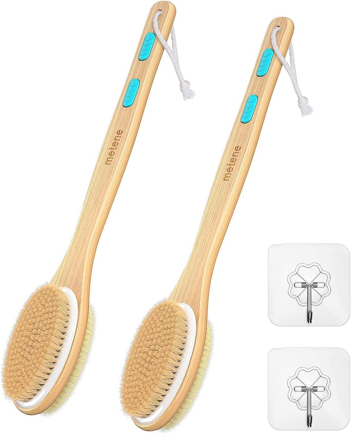 Metene 2 Pack Shower Brush with Soft and Stiff Bristles, Bath Dual-Sided Long Handle Back Scrubber Body Exfoliator for Wet or Dry Brushing Beauty & Personal Care Metene