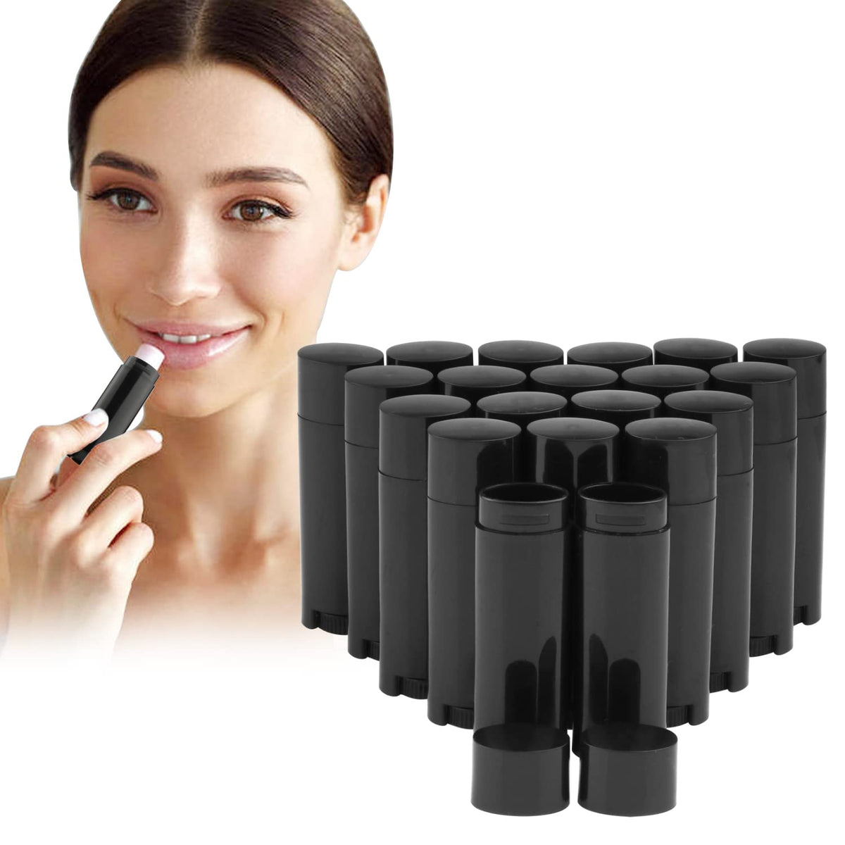 20Pcs 5g Oval Lip Balm Containers Empty Refillable Plastic DIY Lipstick Lip Gloss Tubes Holder Chapstick Tube Crayon Pipe Bottle Case (black) Beauty & Personal Care glasstore