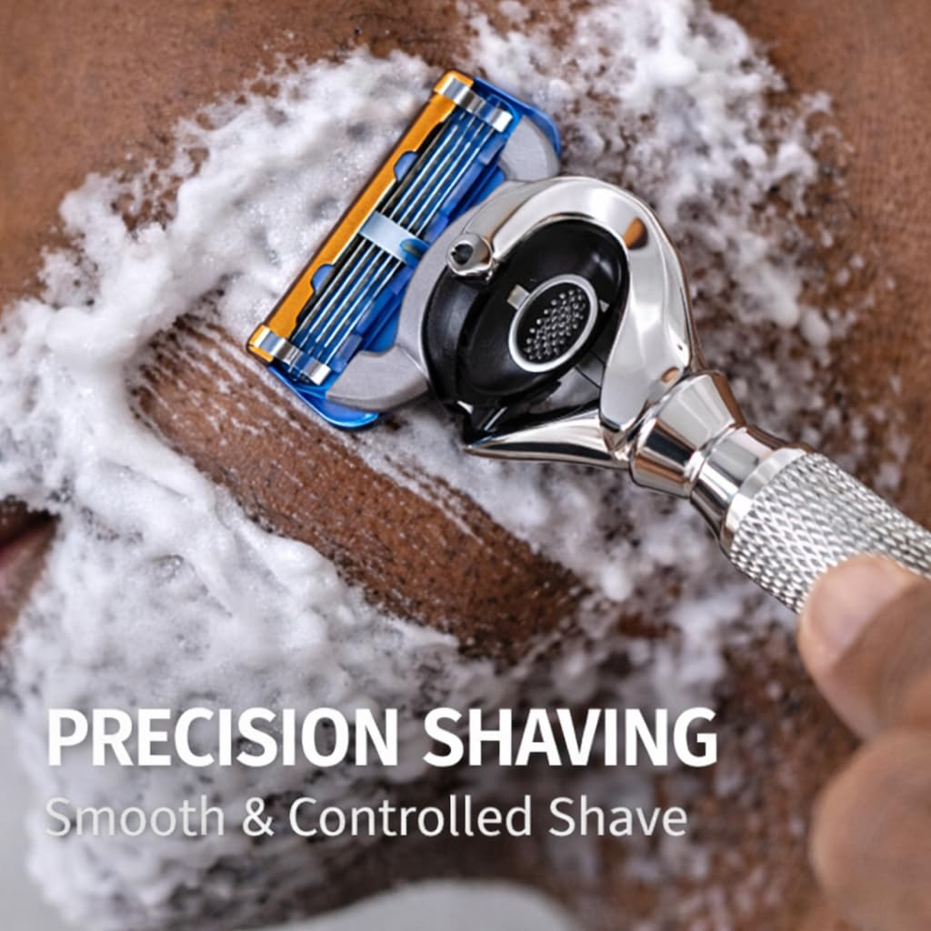 Flex Ball Handle Shaving Razor - All Chrome Long Handle Razor with Flex Pivot Technology & Diamond Knurled Grip for Men’s Precision Shaving Beauty and Personal Care G.B.S