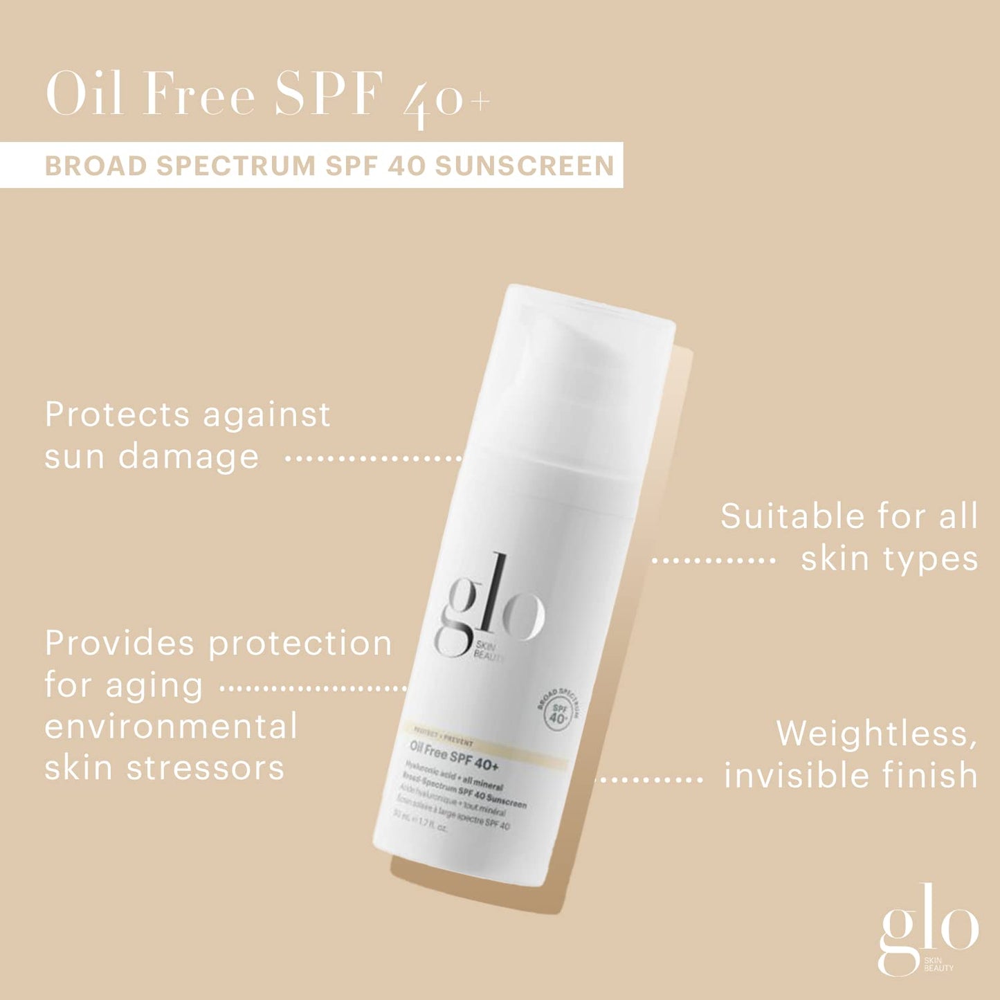 Glo Skin Beauty Oil Free SPF 40+ Hyaluronic Acid Infused All Mineral Sunscreen - Protect Against Sun Damage & Aging Environmental Skin Stressors Beauty & Personal Care Glo Skin Beauty