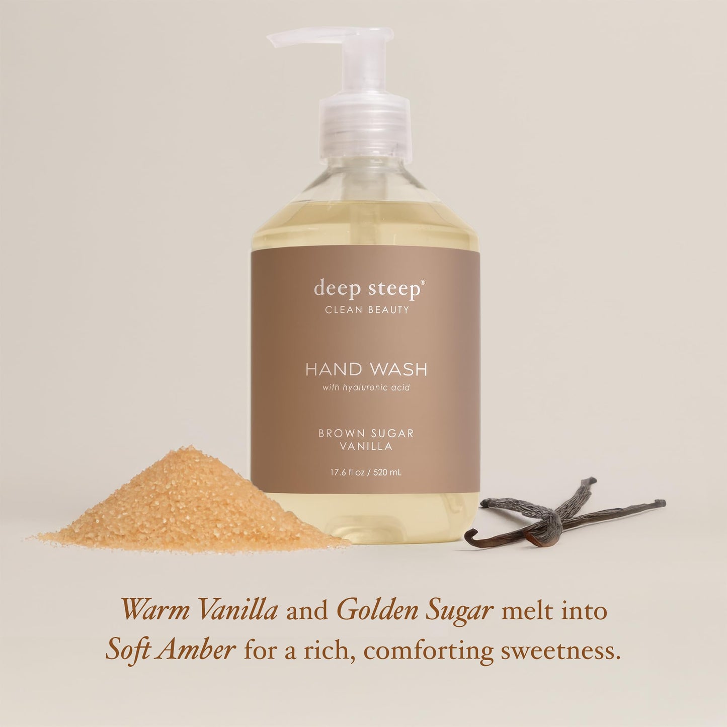 Deep Steep Liquid Hand Wash, Brown Sugar Vanilla, 17.6 oz - Moisturizing Cleanser with Olive Oil, Aloe Vera, Glycerin & Hyaluronic Acid - Vegan, Clean Beauty & Personal Care Deep Steep