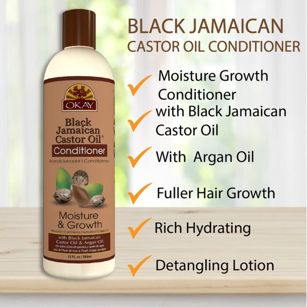 OKAY Black Jamaican Castor Oil Conditioner - Jamaican Black Castor Oil Conditioner for Women and Men with Argan and Shea Butter for Damaged Hair Beauty & Personal Care OKAY